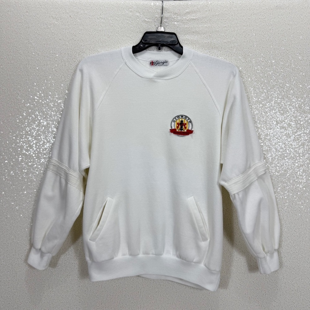 Giorgio Beverly Hills White Logo Crewneck Sweatshirt Raglan Sleeve Pockets